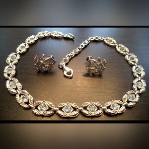 *RARE* VINTAGE ESTATE SIGNED ALBION RHINESTONE EARRING 16.5" NECKLACE SET